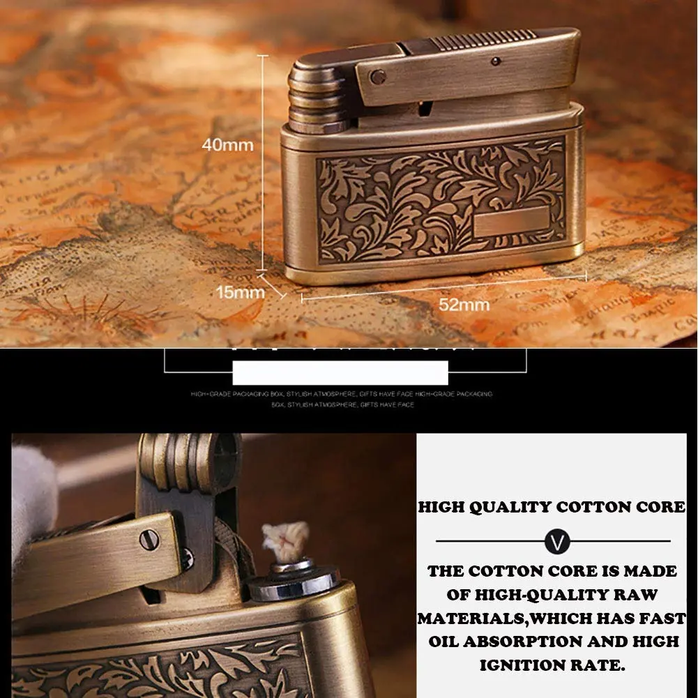 YANCONG Vintage Trench Lighter, Handmade Copper Antique Windproof Novelty Gift (Golden) | Reusable Collectible - view 5