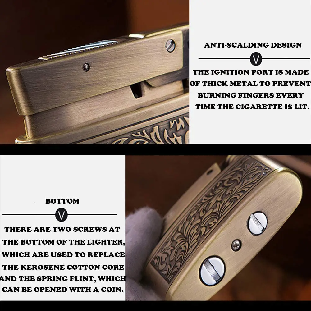YANCONG Vintage Trench Lighter, Handmade Copper Antique Windproof Novelty Gift (Golden) | Reusable Collectible - view 6