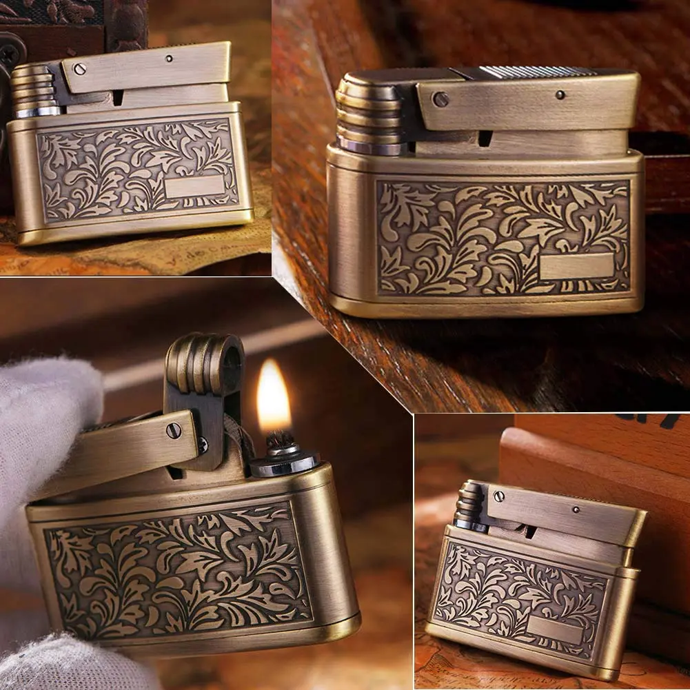 YANCONG Vintage Trench Lighter, Handmade Copper Antique Windproof Novelty Gift (Golden) | Reusable Collectible - view 4
