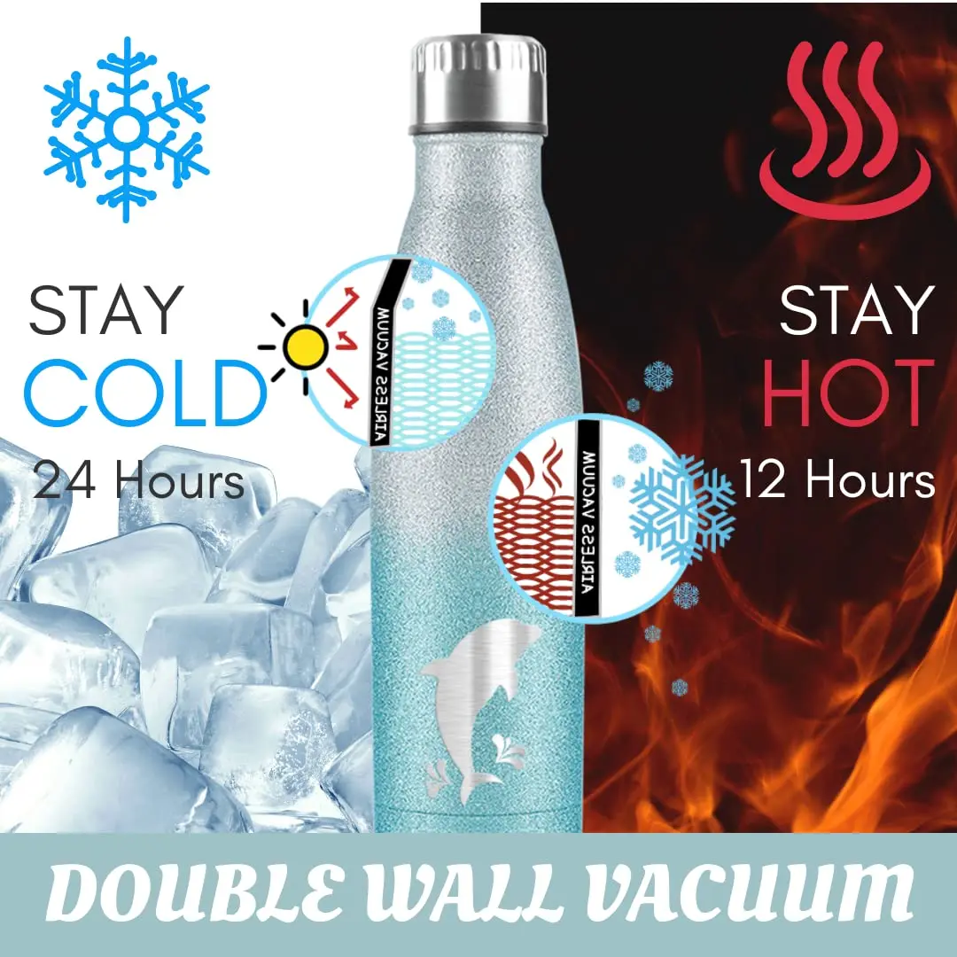 Onebttl Glitter Dolphin Tumbler 500ml (17oz) | Insulated Stainless Steel Bottle - view 6