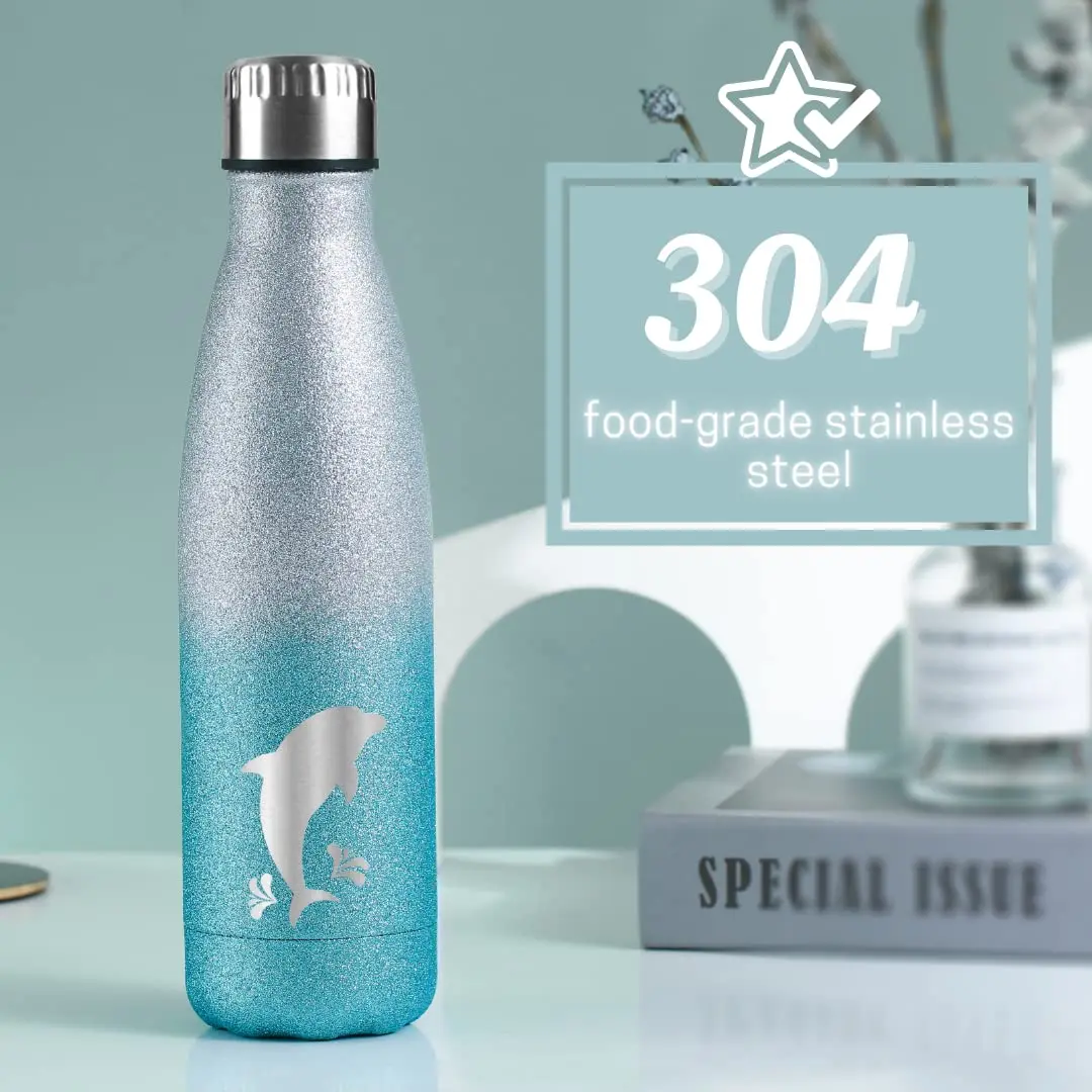 Onebttl Glitter Dolphin Tumbler 500ml (17oz) | Insulated Stainless Steel Bottle - view 4
