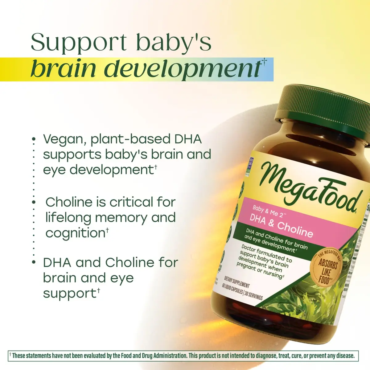 MegaFood Baby & Me 2 Prenatal Vitamins for Women, DHA & Choline Supplements, Liquid Vegan Capsules (60 Count) | Doctor-Formulated for Baby's Brain and Eye Development - view 4