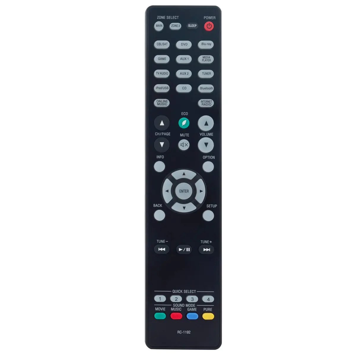 ZdalaMit RC-1192 Replacement Remote Control for Denon AV Receivers | Pre-Programmed, 18-Button, Infrared - main product image