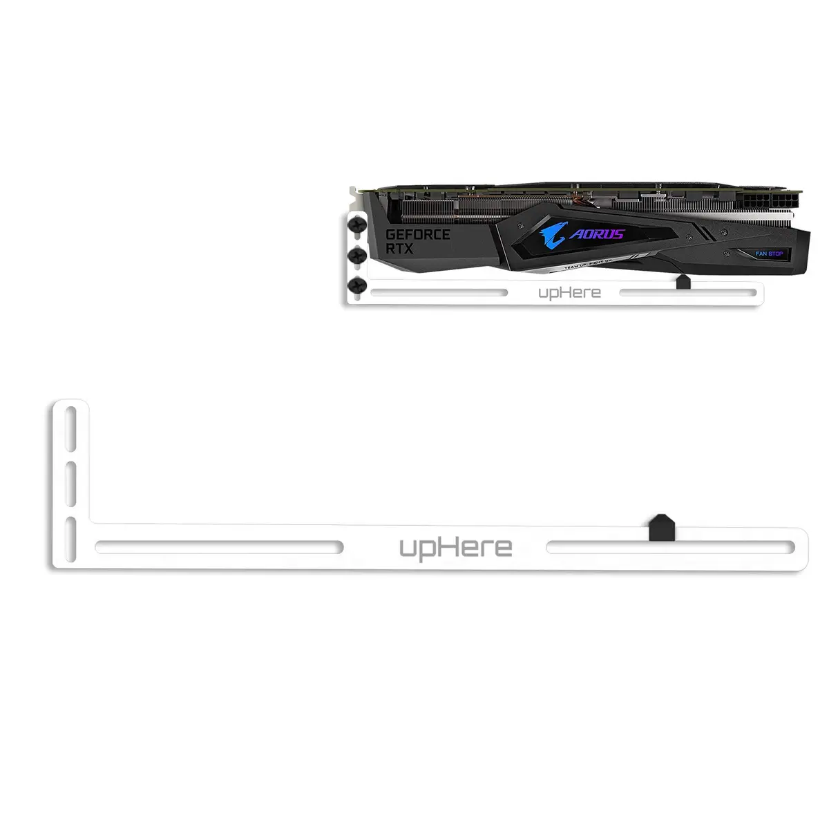 upHere White Graphics Card GPU Brace Support /Holster Bracket, Anodized Aerospace Aluminum, 10.5 * 2.5 * 0.5 Inches | Supports Single or Dual Slot Cards - main product image