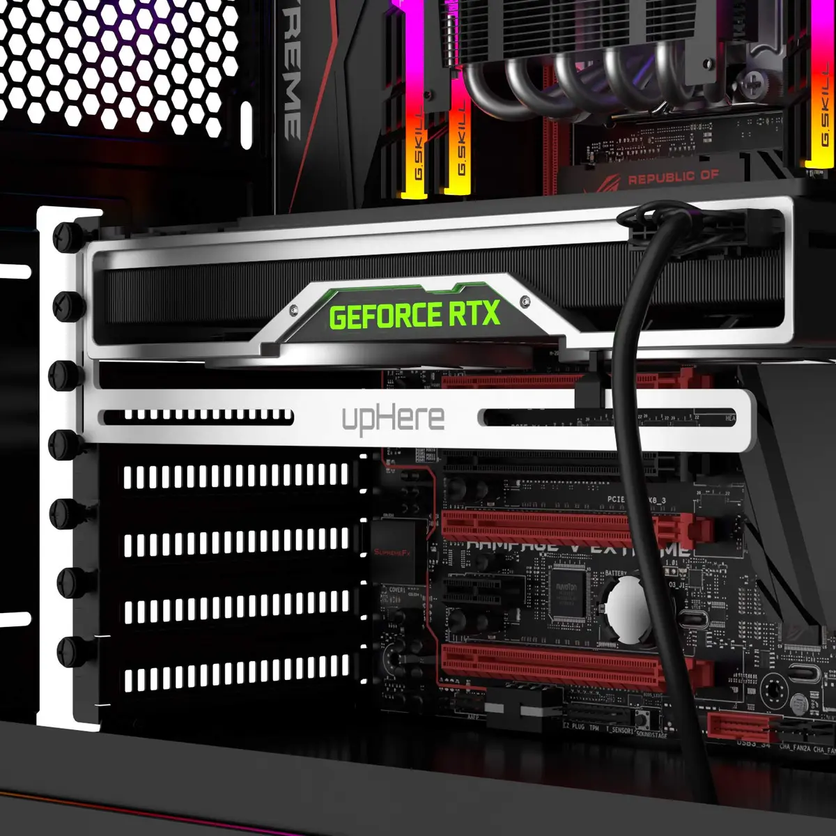 upHere White Graphics Card GPU Brace Support /Holster Bracket, Anodized Aerospace Aluminum, 10.5 * 2.5 * 0.5 Inches | Supports Single or Dual Slot Cards - view 2