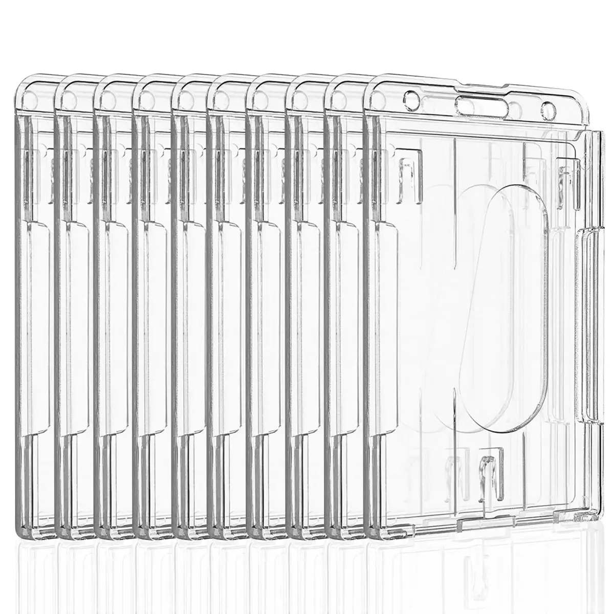 Pawfly Vertical 2-Card Badge Holder 10 Pack | Heavy Duty Polycarbonate, Clear, Office ID Card Sleeve - main product image