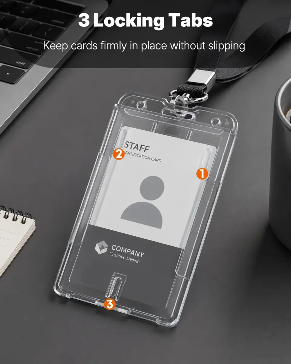 Pawfly Vertical 2-Card Badge Holder 10 Pack | Heavy Duty Polycarbonate, Clear, Office ID Card Sleeve - view 3