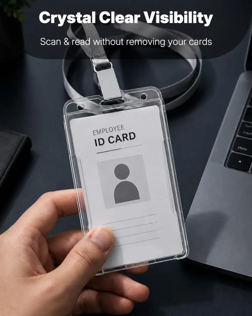 Pawfly Vertical 2-Card Badge Holder 10 Pack | Heavy Duty Polycarbonate, Clear, Office ID Card Sleeve - view 4