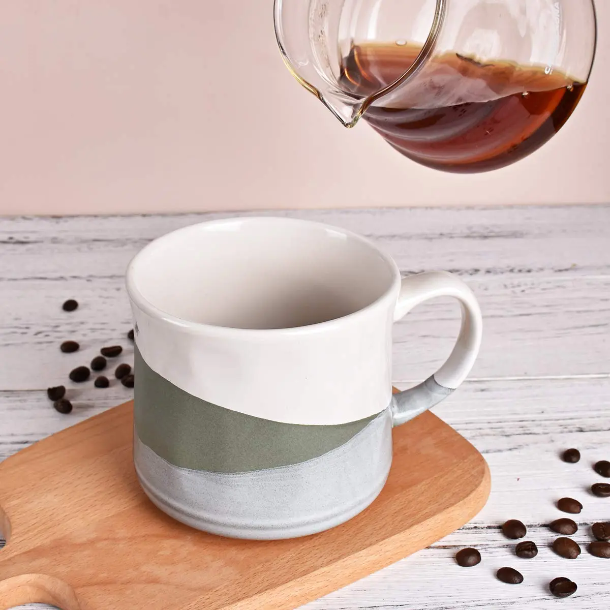 Bosmarlin Stoneware Coffee Mug 21 Oz | Dishwasher & Microwave Safe, Geometric-Green - view 5