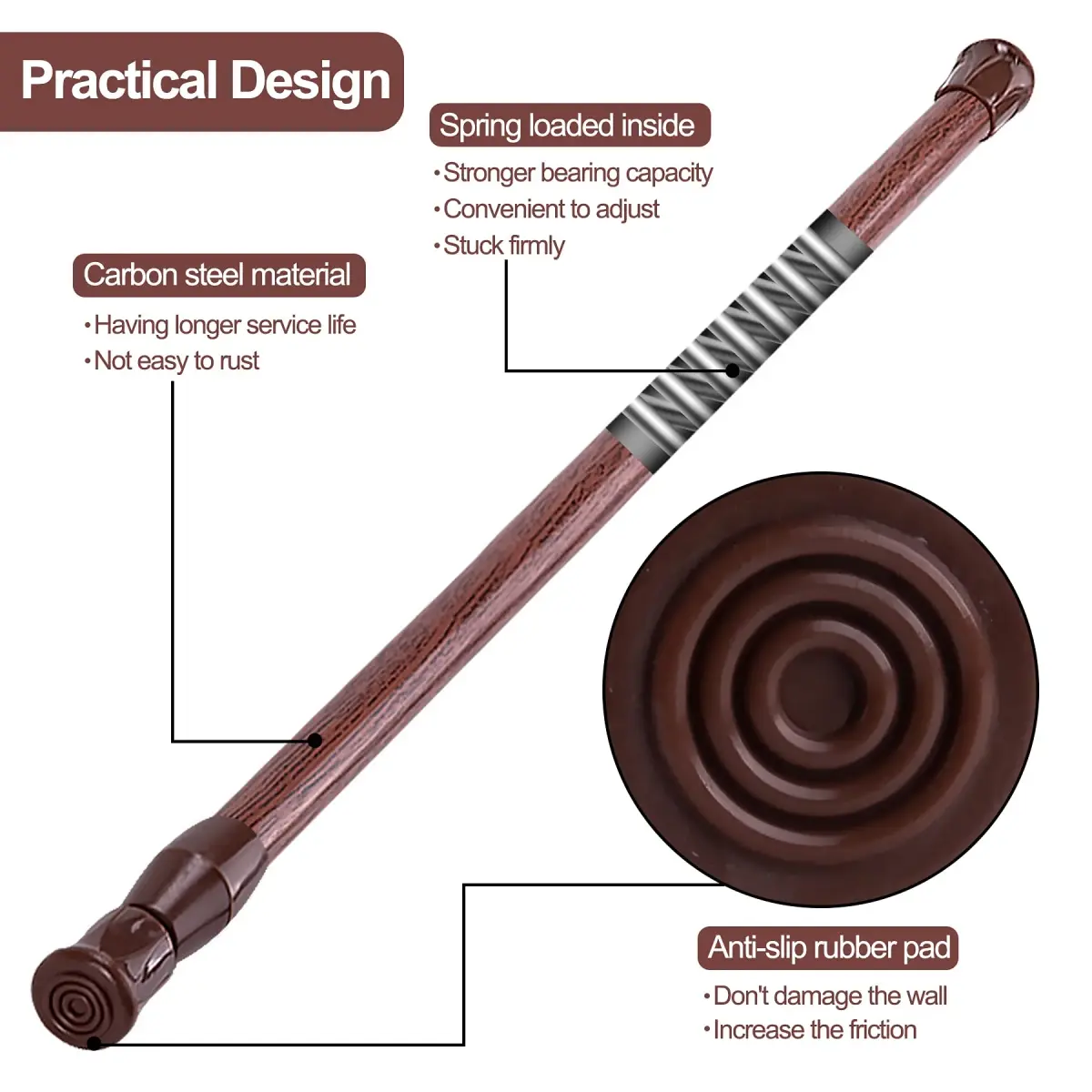 SIQUK 6 Pack Adjustable Spring Tension Rods 50.8 cm (20 Inches) | No-Drill Hanging Rods for Cupboards & Closets - view 2