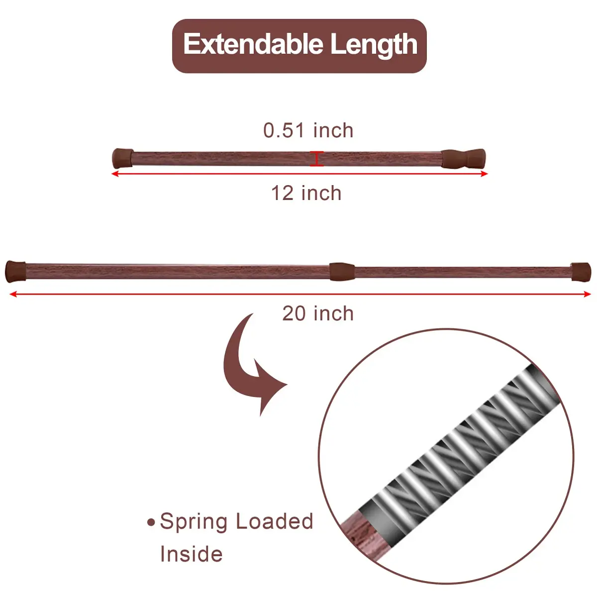 SIQUK 6 Pack Adjustable Spring Tension Rods 50.8 cm (20 Inches) | No-Drill Hanging Rods for Cupboards & Closets - view 3