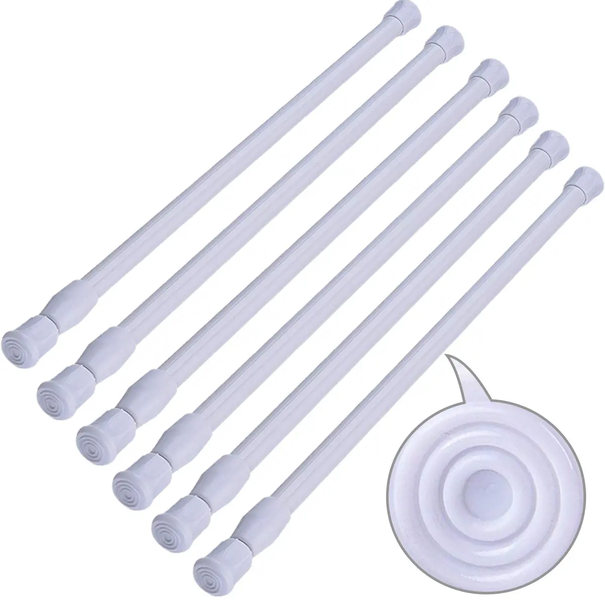 SIQUK 6 Pack Adjustable Spring Tension Rods 20.3 cm (8") | White, 12-20 Inch Range - main product image