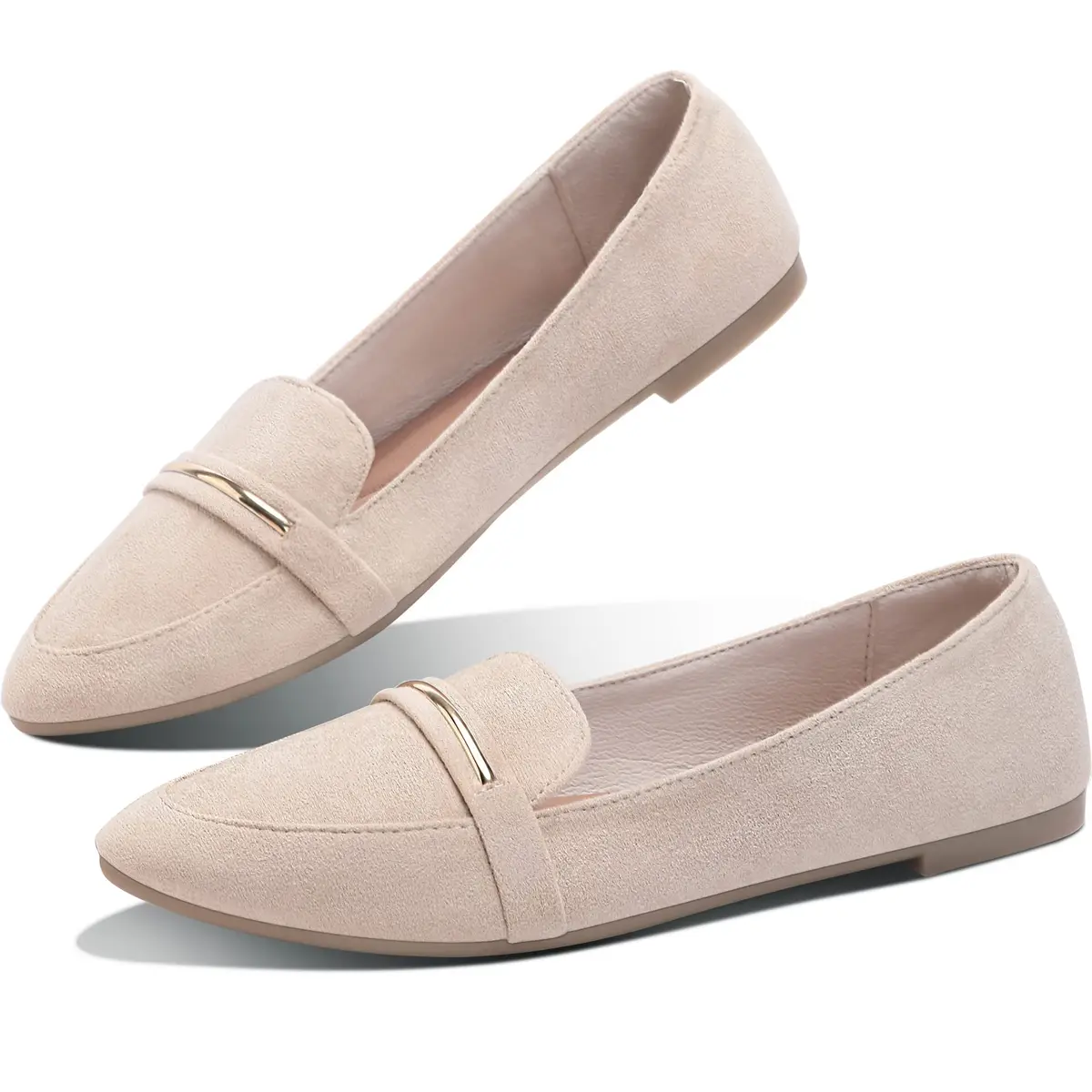 Obtaom Women's Pointy Toe Loafer Flat Comfortable Faux Suede Work Shoes, Beige US10 | Stylish & Breathable for Daily Wear - main product image