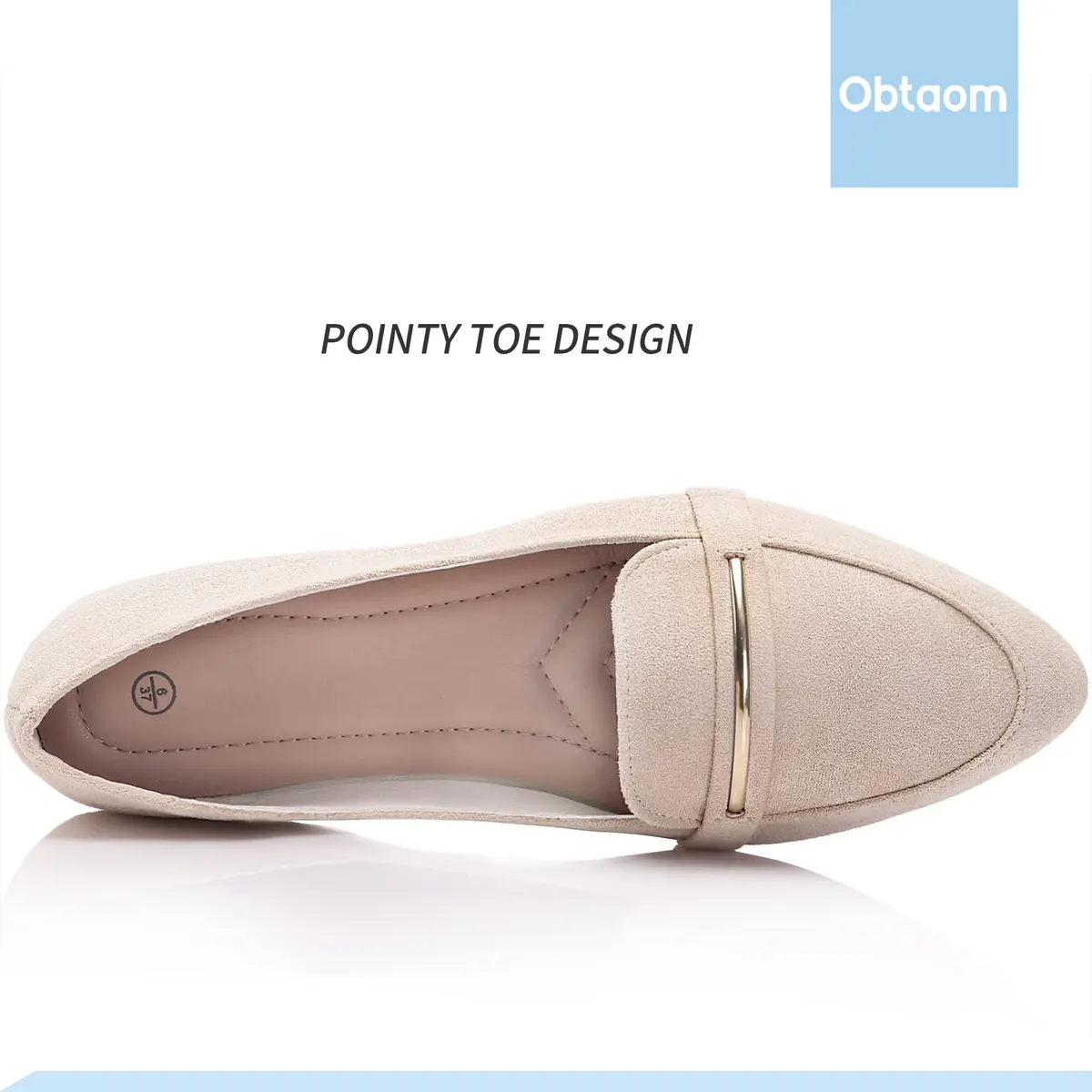 Obtaom Women's Pointy Toe Loafer Flat Faux Suede Comfortable Work Shoes in Beige US7 | Stylish & Breathable - view 5