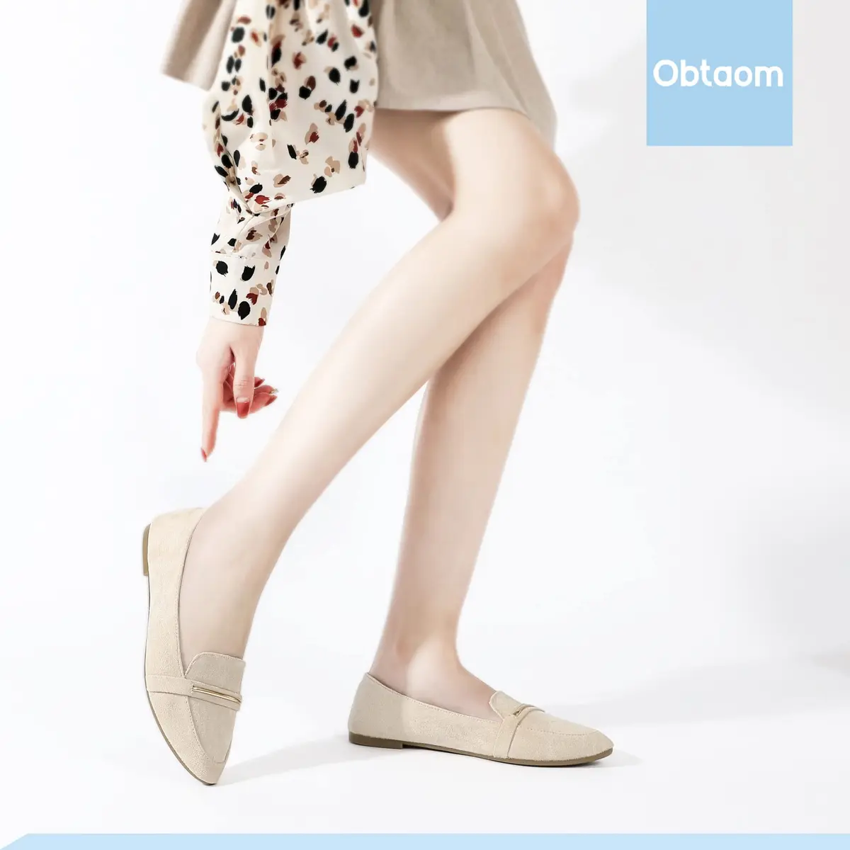 Obtaom Women's Pointy Toe Loafer Flat Faux Suede Comfortable Work Shoes in Beige US7 | Stylish & Breathable - view 7