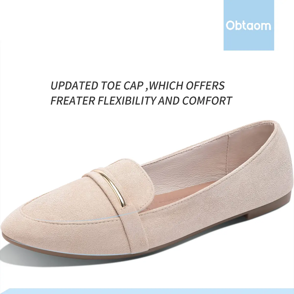 Obtaom Women's Pointy Toe Loafer Flat Faux Suede Comfortable Work Shoes in Beige US7 | Stylish & Breathable - view 4