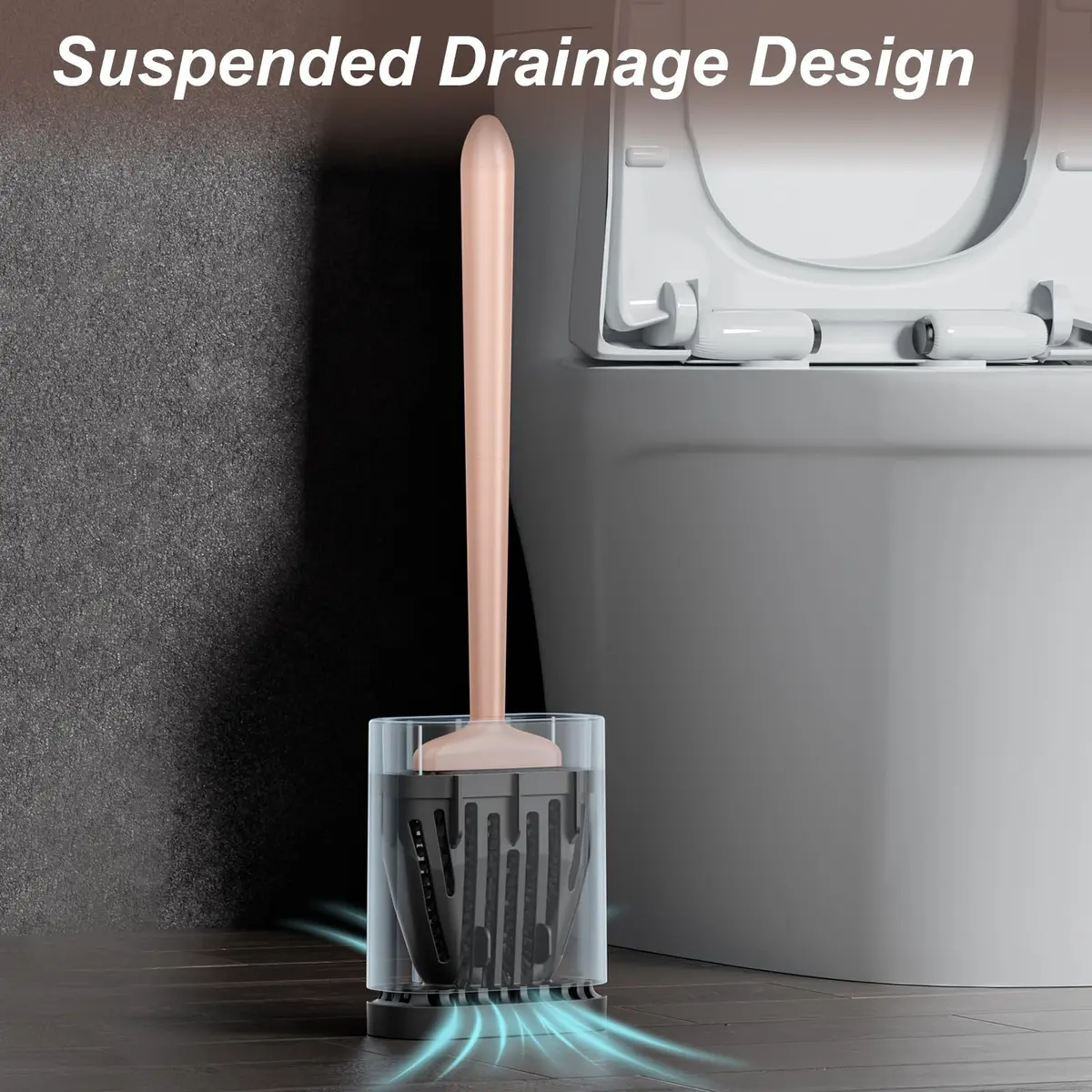 Sellemer Silicone Toilet Brush with Ventilation Slots Holder 41cm (16.15in) | Easy Clean Dead Corner - view 5