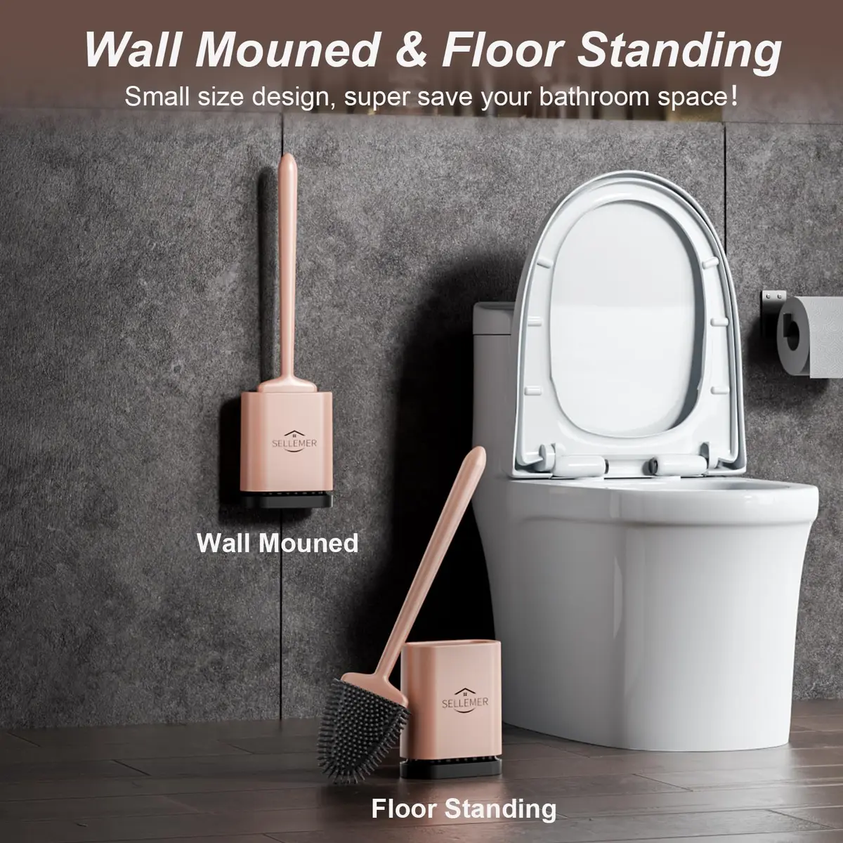 Sellemer Silicone Toilet Brush with Ventilation Slots Holder 41cm (16.15in) | Easy Clean Dead Corner - view 6