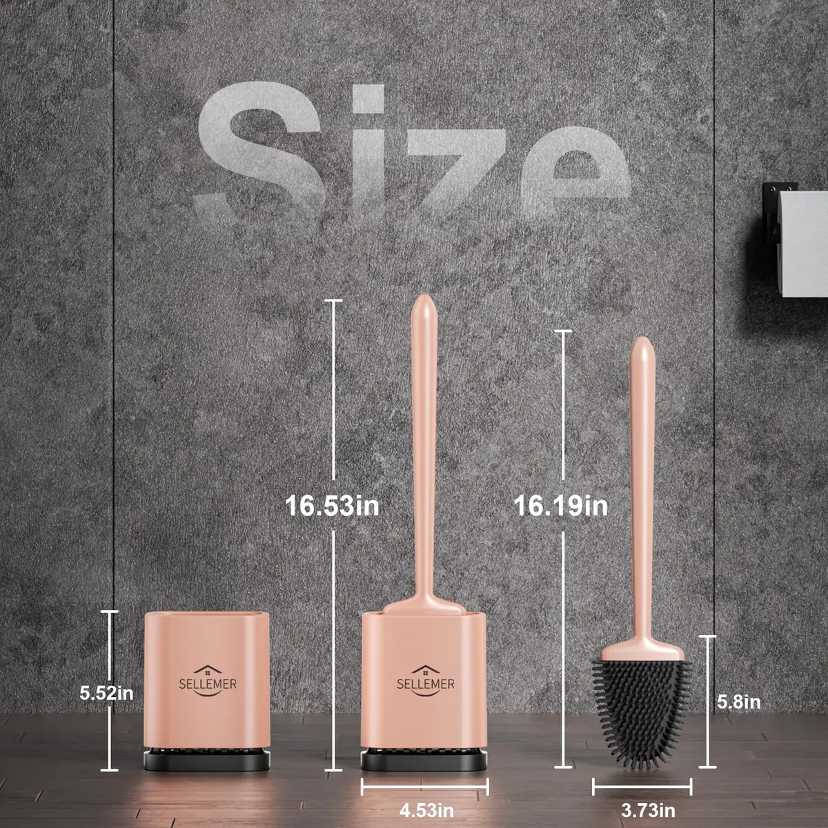 Sellemer Silicone Toilet Brush with Ventilation Slots Holder 41cm (16.15in) | Easy Clean Dead Corner - view 8