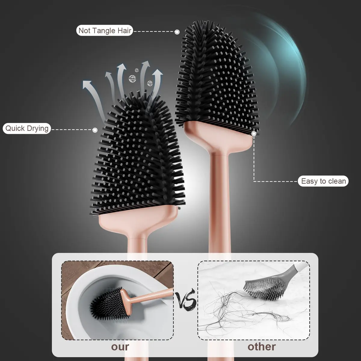 Sellemer Silicone Toilet Brush with Ventilation Slots Holder 41cm (16.15in) | Easy Clean Dead Corner - view 3