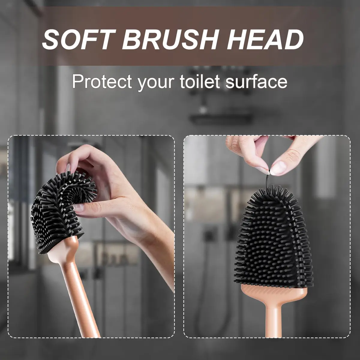 Sellemer Silicone Toilet Brush with Ventilation Slots Holder 41cm (16.15in) | Easy Clean Dead Corner - view 4