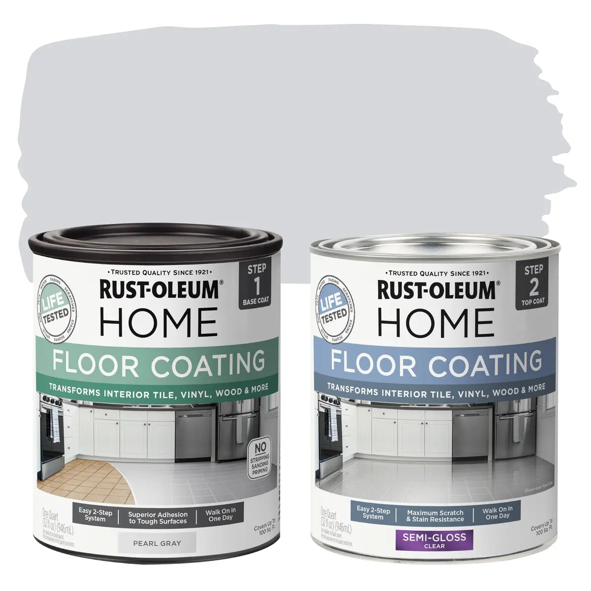Rust-Oleum Home Interior Floor Semi-Gloss Pearl Gray Coating Kit | Durable, Easy to Apply, 2 Quarts - main product image