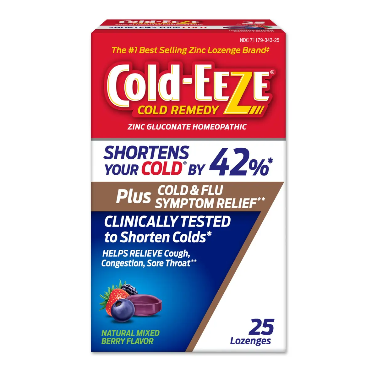 Cold-Eeze Plus Natural Mixed Berry Cold & Flu Zinc Lozenges, 25 Ct | Shortens Cold Duration & Relieves Symptoms - main product image