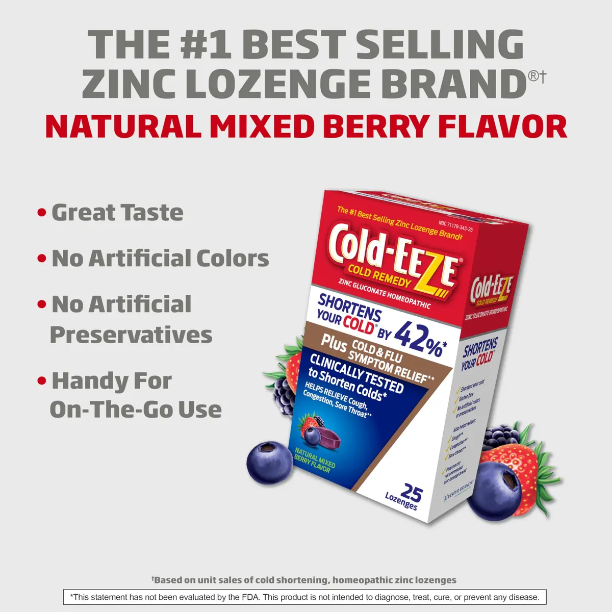 Cold-Eeze Plus Natural Mixed Berry Cold & Flu Zinc Lozenges, 25 Ct | Shortens Cold Duration & Relieves Symptoms - view 5