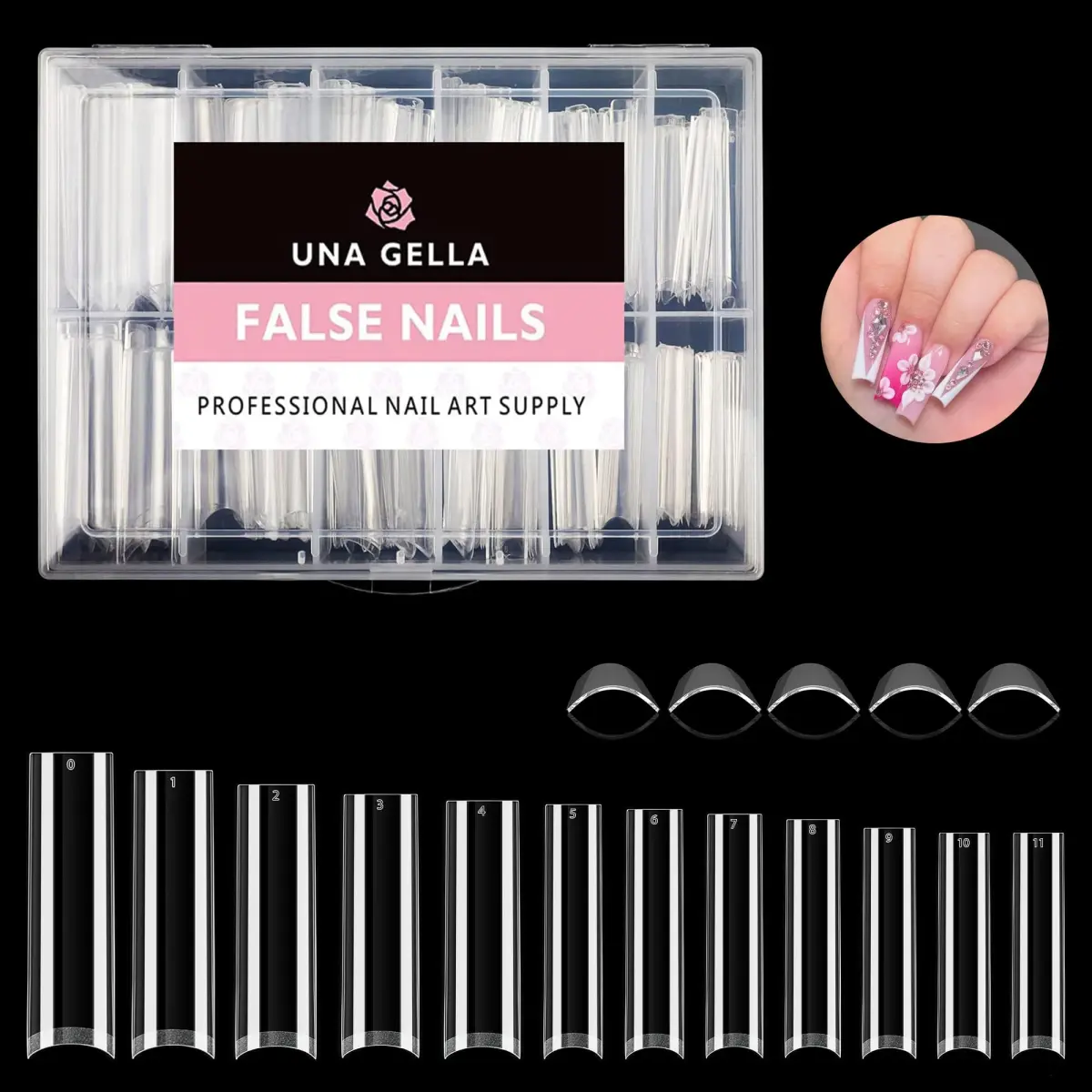 UNA GELLA Tapered Square Nail Tips XXL 216 PCS | Half Cover Jelly Soft Extra Long French Nail Tips - main product image