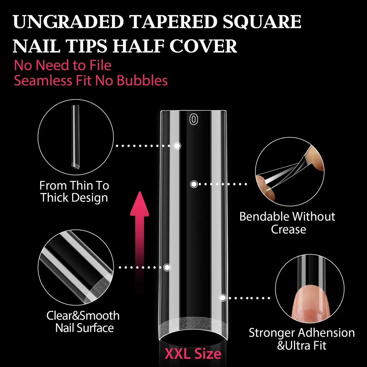 UNA GELLA Tapered Square Nail Tips XXL 216 PCS | Half Cover Jelly Soft Extra Long French Nail Tips - view 3