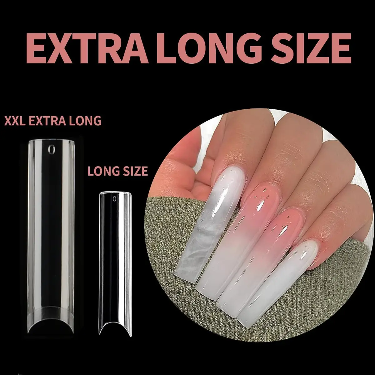 UNA GELLA Tapered Square Nail Tips XXL 216 PCS | Half Cover Jelly Soft Extra Long French Nail Tips - view 4