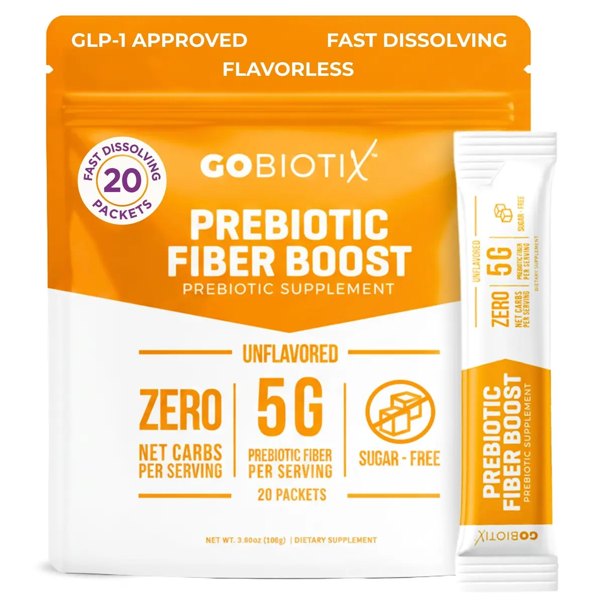 GOBIOTIX Fiber Supplement Powder with Prebiotics 3.8oz | Digestive & Gut Support - main product image