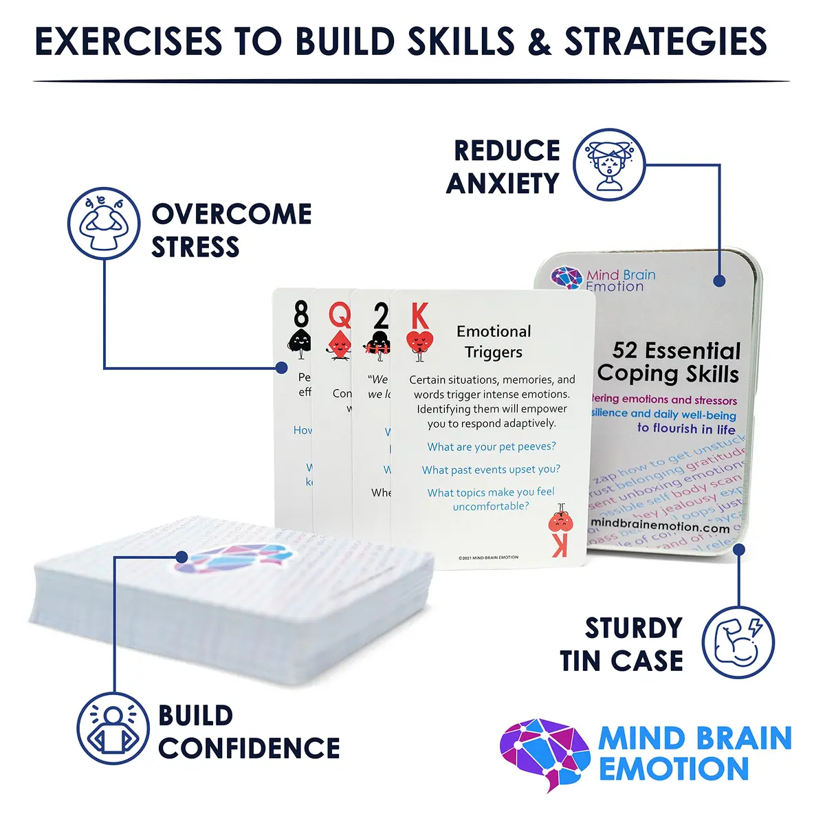 Mind Brain Emotion 52 Essential Coping Skills Cards | CBT, Meditation & Somatic Exercises for Stress & Anxiety Relief - view 2