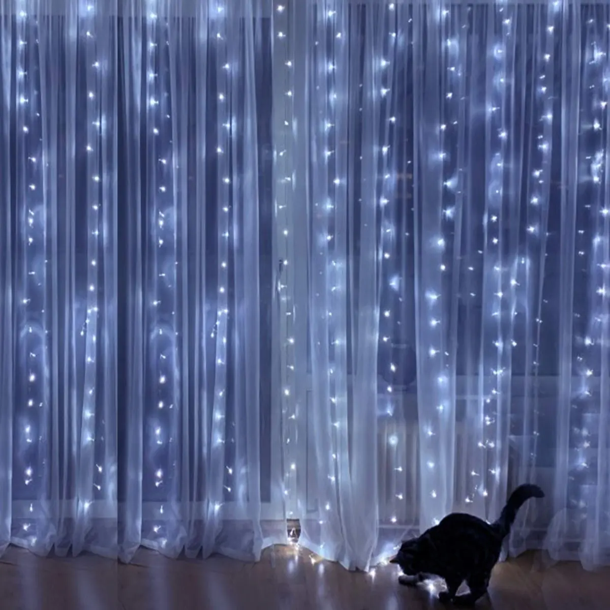 HOME LIGHTING Window Curtain String Lights, 300 LED, 8 Modes, USB, Waterproof, Cool White | Festive Indoor & Outdoor Decor - view 5