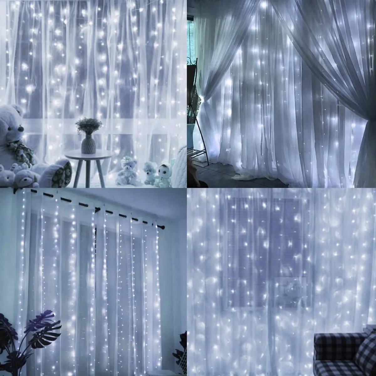 HOME LIGHTING Window Curtain String Lights, 300 LED, 8 Modes, USB, Waterproof, Cool White | Festive Indoor & Outdoor Decor - view 6