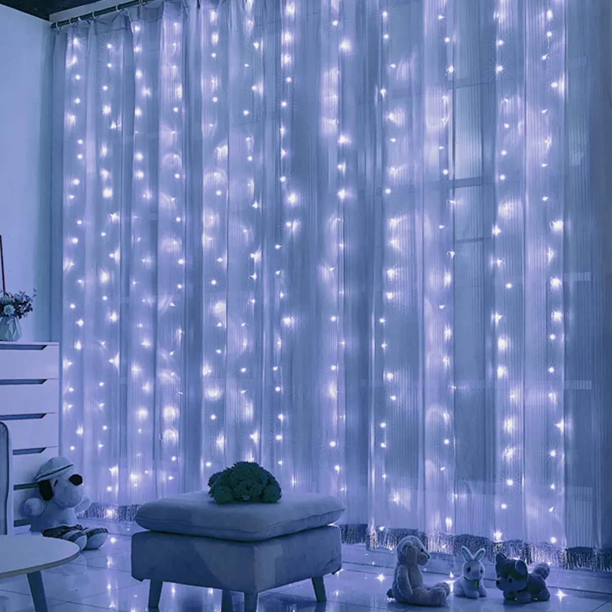 HOME LIGHTING Window Curtain String Lights, 300 LED, 8 Modes, USB, Waterproof, Cool White | Festive Indoor & Outdoor Decor - view 7
