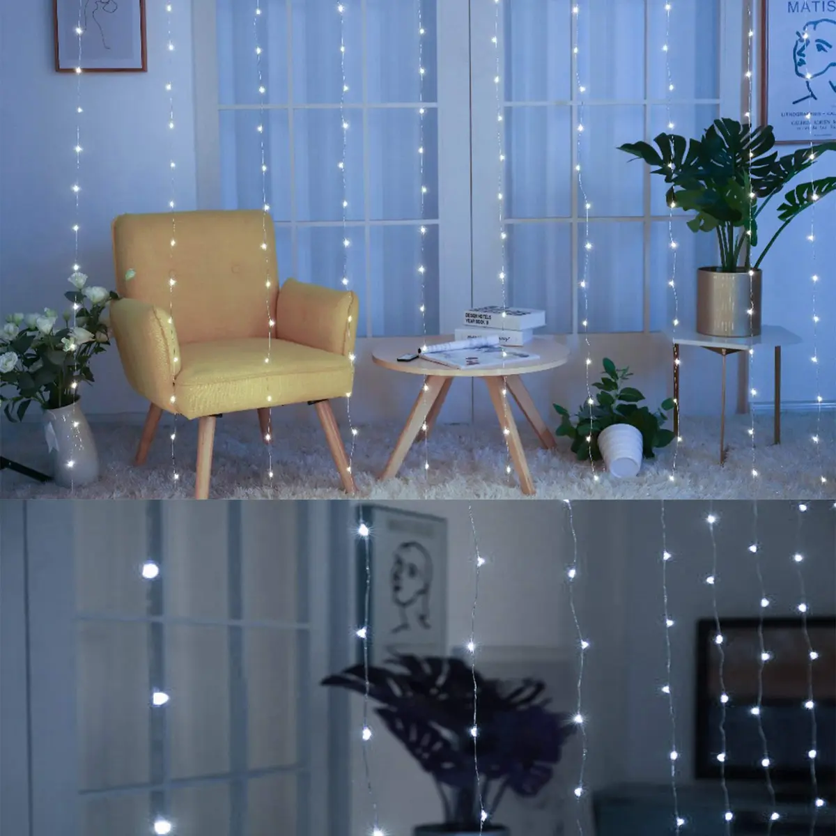 HOME LIGHTING Window Curtain String Lights, 300 LED, 8 Modes, USB, Waterproof, Cool White | Festive Indoor & Outdoor Decor - view 3