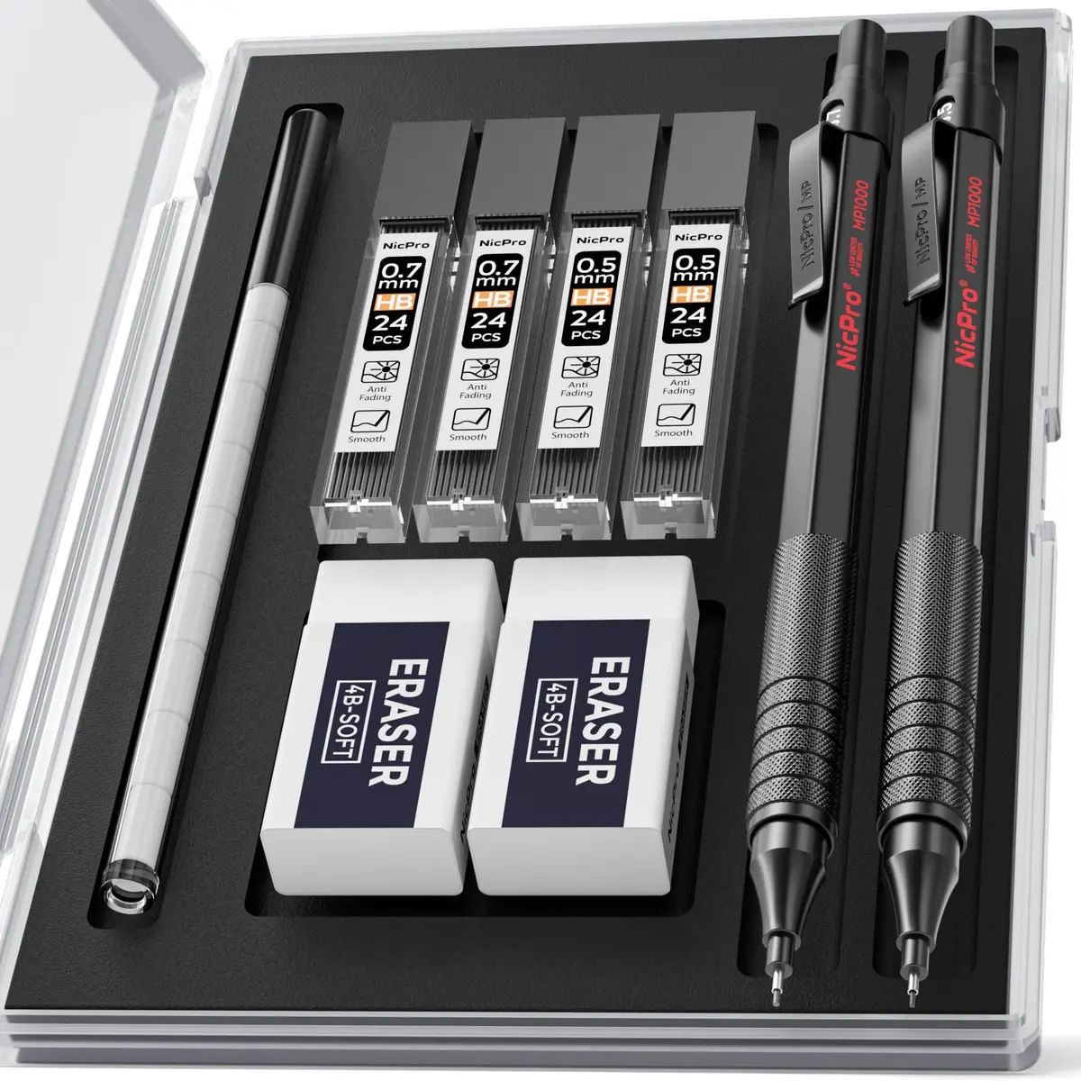 Nicpro MP1000 Series Mechanical Pencil Set 0.5mm & 0.7mm | Full Metal Body with Case & Refills - main product image