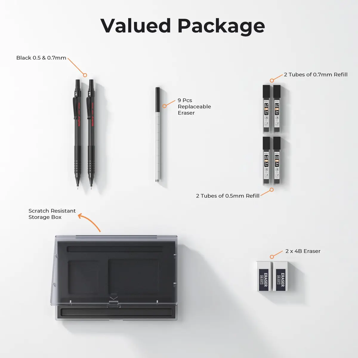 Nicpro MP1000 Series Mechanical Pencil Set 0.5mm & 0.7mm | Full Metal Body with Case & Refills - view 7