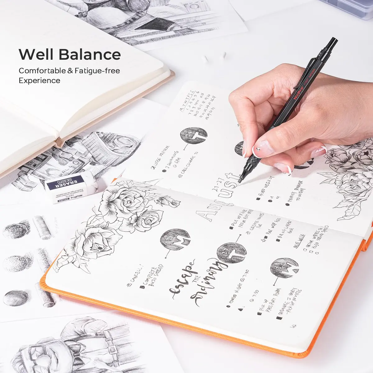 Nicpro MP1000 Series Mechanical Pencil Set 0.5mm & 0.7mm | Full Metal Body with Case & Refills - view 4