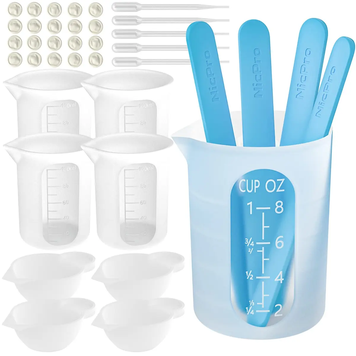 Nicpro Silicone Resin Measuring Cups Tool Kit 250ml (8.45 Fl Oz) | 18,241 Reviews, 4.8/5 ⭐ - main product image