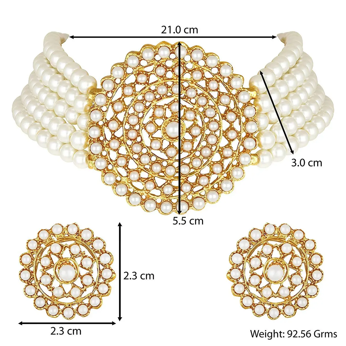 I Jewels Gold Plated Beaded Choker Set with Moti Work & Earrings, 21cm Necklace | Lightweight Traditional Indian Jewelry - view 5