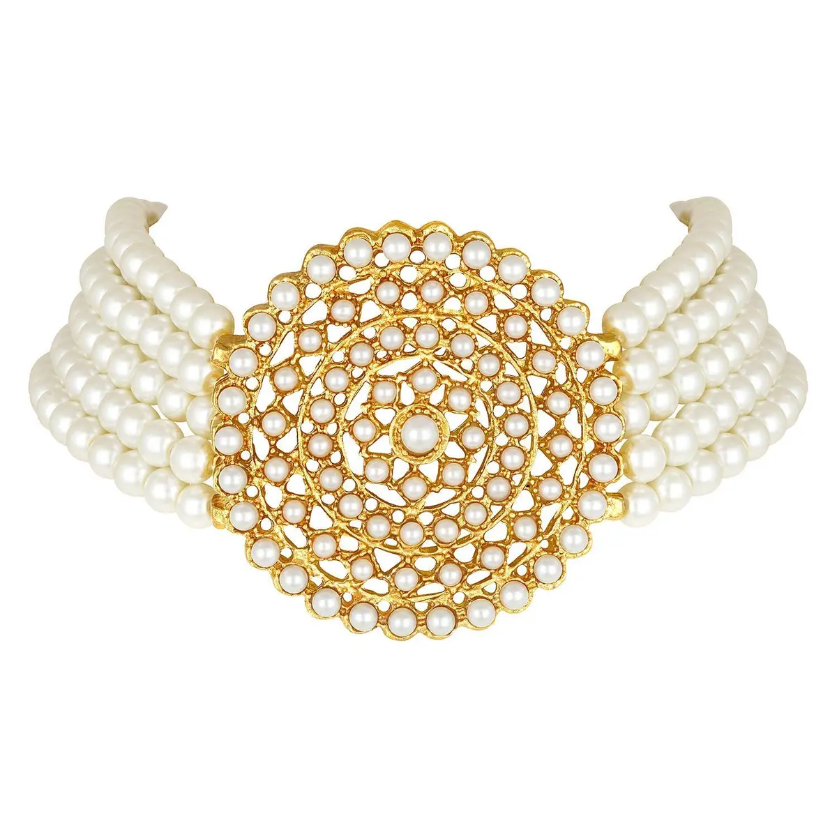I Jewels Gold Plated Beaded Choker Set with Moti Work & Earrings, 21cm Necklace | Lightweight Traditional Indian Jewelry - view 4