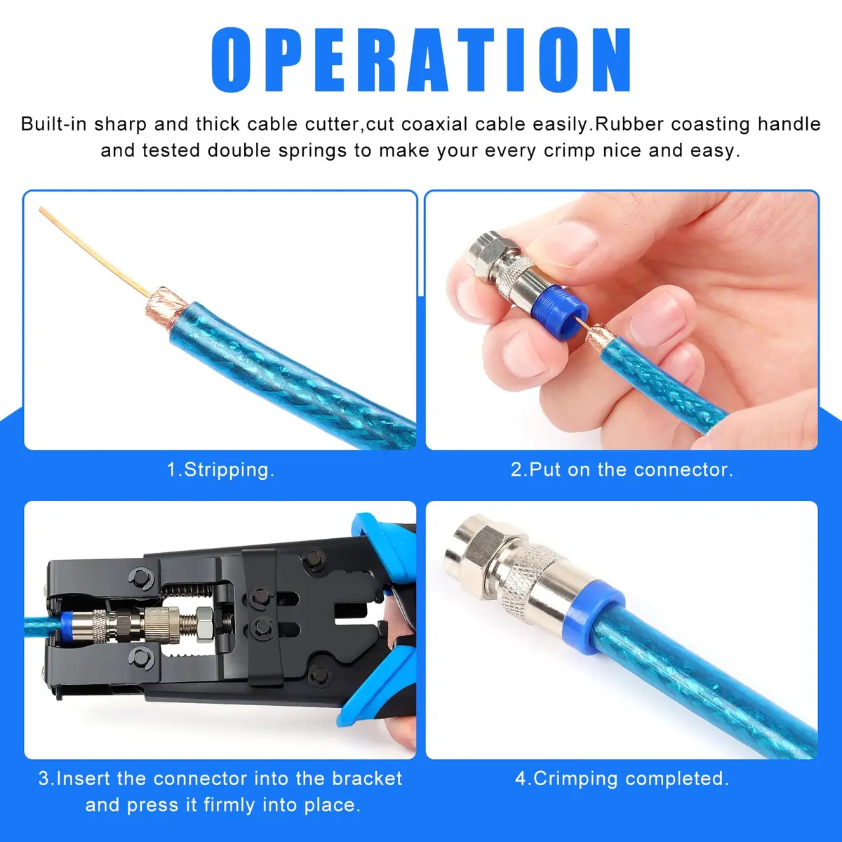 Delgada Coax Cable Crimper 3-in-1 BNC Compression Tool for RG58 RG59 RG6 | Durable, Ergonomic, Waterproof - view 6