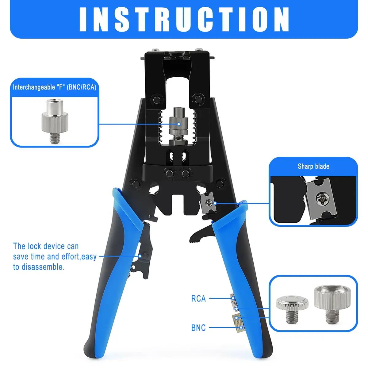 Delgada Coax Cable Crimper 3-in-1 BNC Compression Tool for RG58 RG59 RG6 | Durable, Ergonomic, Waterproof - view 2