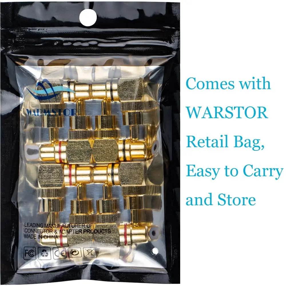 Warmstor 8-Pack RCA Right Angle Adapter 90 Degree Male to Female Connector | Extends Less Than 1 Inch - view 8