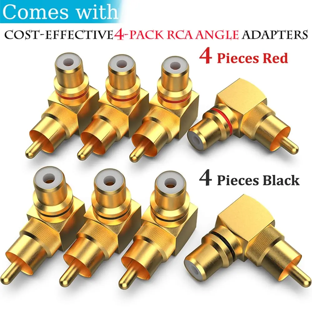 Warmstor 8-Pack RCA Right Angle Adapter 90 Degree Male to Female Connector | Extends Less Than 1 Inch - view 2