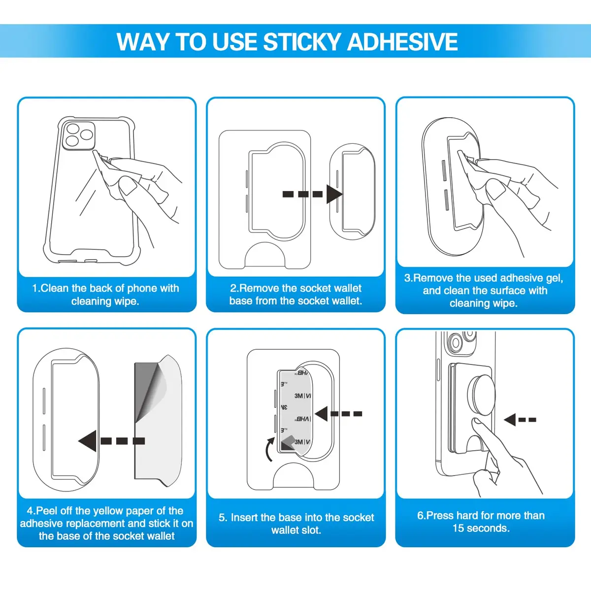pop-tech Sticky Pads Replacement for Socket Wallet Base | Heavy Duty Double Sided Mounting Tape for Phone Wallets (6pcs) - view 6