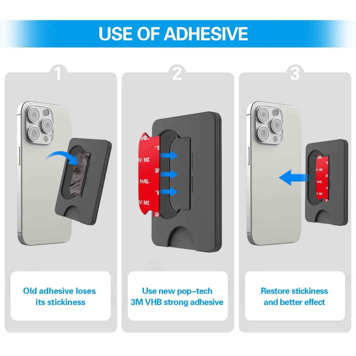 pop-tech Sticky Pads Replacement for Socket Wallet Base | Heavy Duty Double Sided Mounting Tape for Phone Wallets (6pcs) - view 7
