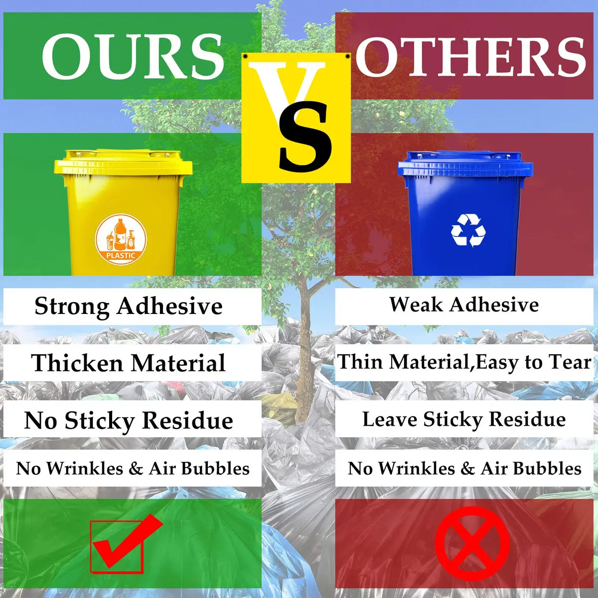 Outus Recycle Sticker Decal 10cm Waterproof Labels for Trash & Recycling | Bilingual, Removable Vinyl - view 5